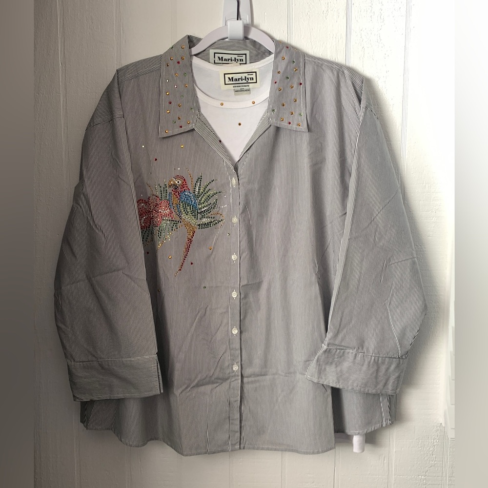 🔴New Mari-Lyn Women’s 2 Piece Set Parrot Top and Tank Top Size 3X